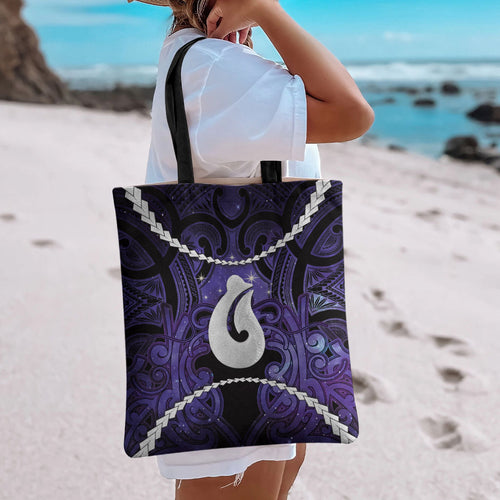 Maori Matariki Hei Matau Waiporoporo Tote Bag Maori Kowhaiwhai Pattern Galaxy