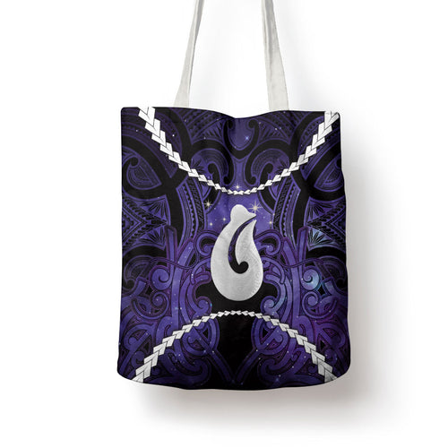 Maori Matariki Hei Matau Waiporoporo Tote Bag Maori Kowhaiwhai Pattern Galaxy