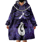 Personalised Maori Matariki Hei Matau Waiporoporo Wearable Blanket Hoodie Maori Kowhaiwhai Pattern Galaxy
