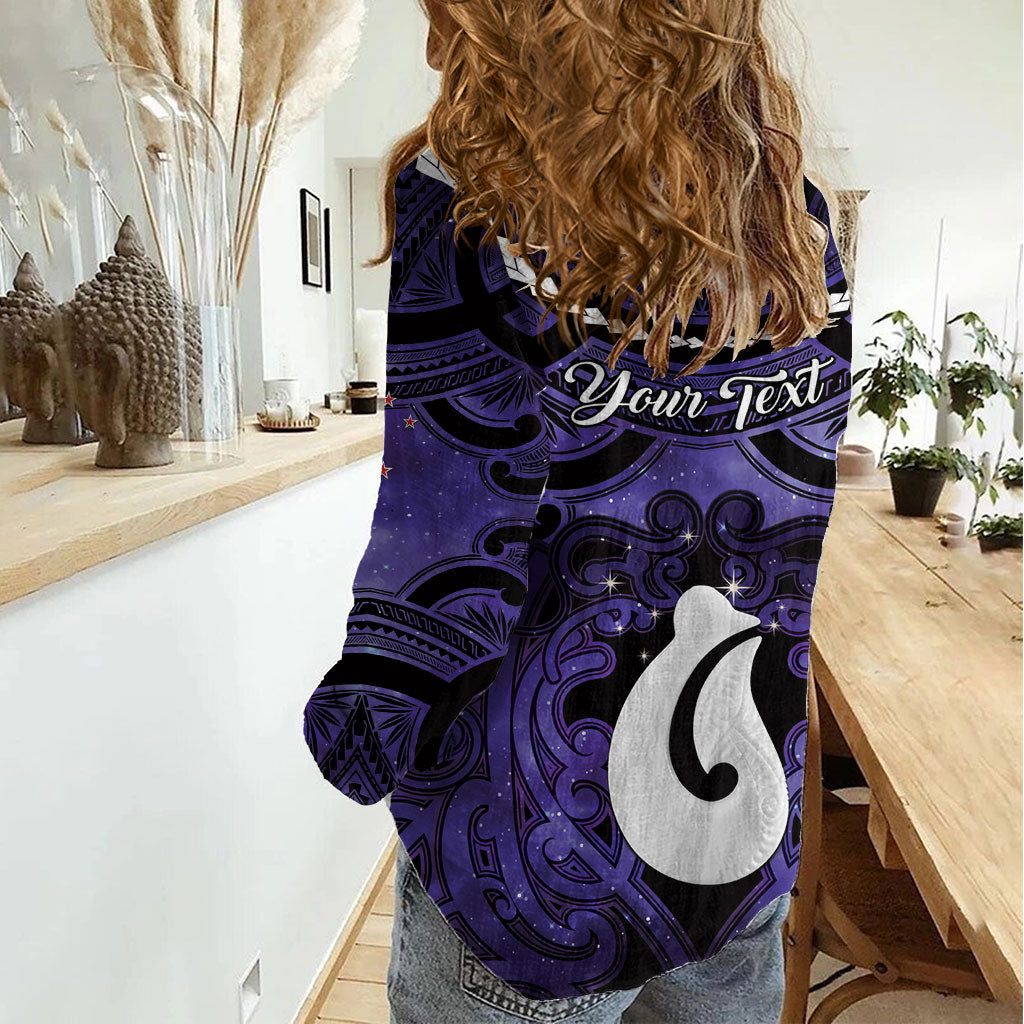 Personalised Maori Matariki Hei Matau Waiporoporo Women Casual Shirt Maori Kowhaiwhai Pattern Galaxy