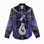 Personalised Maori Matariki Hei Matau Waiporoporo Women Casual Shirt Maori Kowhaiwhai Pattern Galaxy