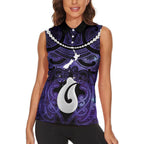 Personalised Maori Matariki Hei Matau Waiporoporo Women Sleeveless Polo Shirt Maori Kowhaiwhai Pattern Galaxy
