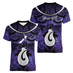 Personalised Maori Matariki Hei Matau Waiporoporo Women V-Neck T-Shirt Maori Kowhaiwhai Pattern Galaxy