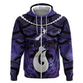 Personalised Maori Matariki Hei Matau Waiporoporo Zip Hoodie Maori Kowhaiwhai Pattern Galaxy