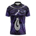 Personalised Maori Matariki Hei Matau Waiporoporo Zipper Polo Shirt Maori Kowhaiwhai Pattern Galaxy
