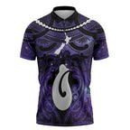 Personalised Maori Matariki Hei Matau Waiporoporo Zipper Polo Shirt Maori Kowhaiwhai Pattern Galaxy