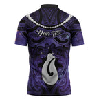 Personalised Maori Matariki Hei Matau Waiporoporo Zipper Polo Shirt Maori Kowhaiwhai Pattern Galaxy
