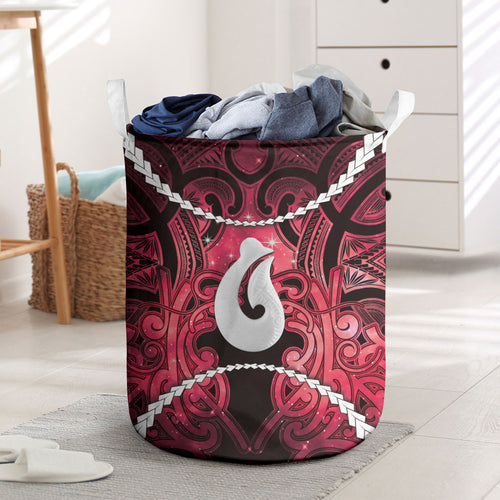 Maori Matariki Hei Matau Whero Laundry Basket Maori Kowhaiwhai Pattern Galaxy