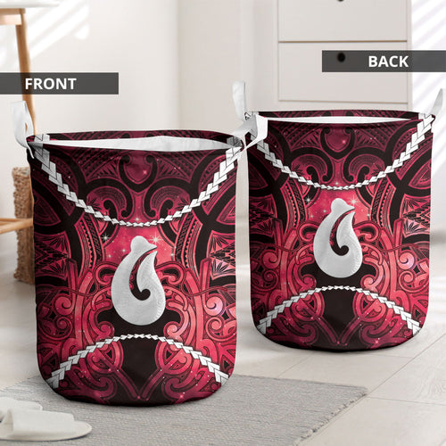 Maori Matariki Hei Matau Whero Laundry Basket Maori Kowhaiwhai Pattern Galaxy