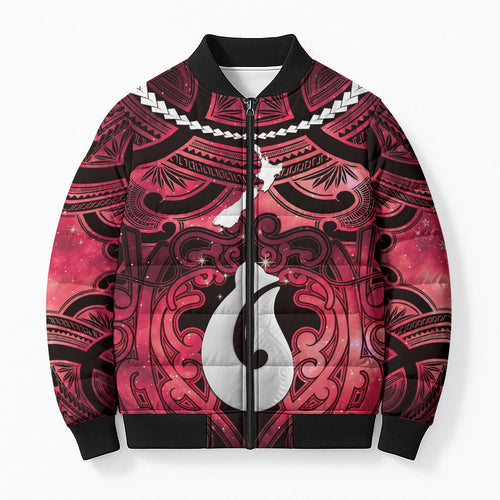 Personalised Maori Matariki Hei Matau Whero Bomber Puffer Jacket Maori Kowhaiwhai Pattern Galaxy