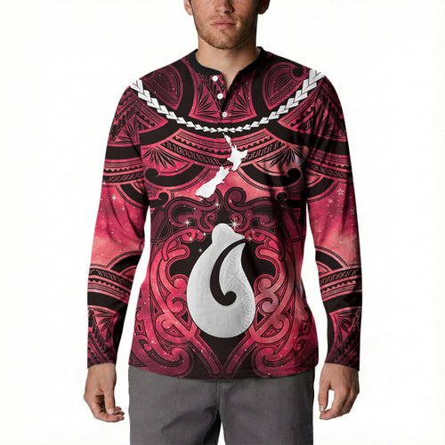 Personalised Maori Matariki Hei Matau Whero Button Sweatshirt Maori Kowhaiwhai Pattern Galaxy