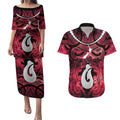 Personalised Maori Matariki Hei Matau Whero Couples Matching Puletasi and Hawaiian Shirt Maori Kowhaiwhai Pattern Galaxy