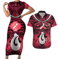 Personalised Maori Matariki Hei Matau Whero Couples Matching Short Sleeve Bodycon Dress and Hawaiian Shirt Maori Kowhaiwhai Pattern Galaxy
