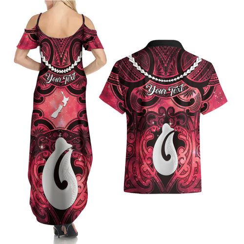 Personalised Maori Matariki Hei Matau Whero Couples Matching Summer Maxi Dress and Hawaiian Shirt Maori Kowhaiwhai Pattern Galaxy