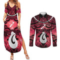Personalised Maori Matariki Hei Matau Whero Couples Matching Summer Maxi Dress and Long Sleeve Button Shirt Maori Kowhaiwhai Pattern Galaxy