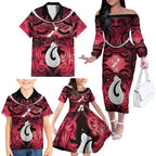 Personalised Maori Matariki Hei Matau Whero Family Matching Off The Shoulder Long Sleeve Dress and Hawaiian Shirt Maori Kowhaiwhai Pattern Galaxy