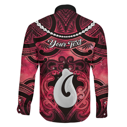 Personalised Maori Matariki Hei Matau Whero Family Matching Off The Shoulder Long Sleeve Dress and Hawaiian Shirt Maori Kowhaiwhai Pattern Galaxy