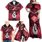 Personalised Maori Matariki Hei Matau Whero Family Matching Off Shoulder Maxi Dress and Hawaiian Shirt Maori Kowhaiwhai Pattern Galaxy