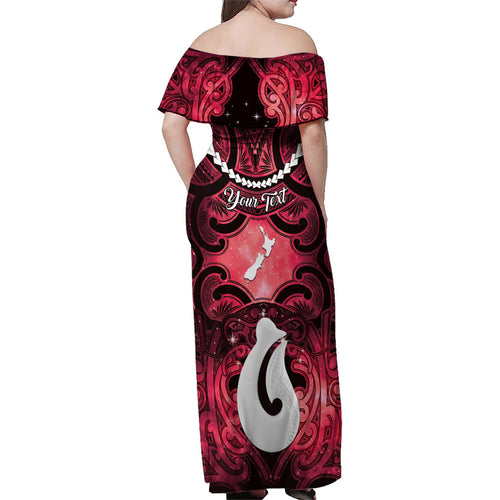 Personalised Maori Matariki Hei Matau Whero Family Matching Off Shoulder Maxi Dress and Hawaiian Shirt Maori Kowhaiwhai Pattern Galaxy
