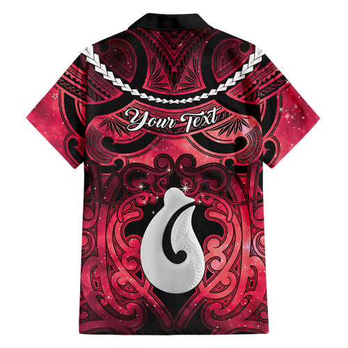 Personalised Maori Matariki Hei Matau Whero Family Matching Off Shoulder Short Dress and Hawaiian Shirt Maori Kowhaiwhai Pattern Galaxy