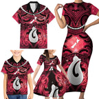 Personalised Maori Matariki Hei Matau Whero Family Matching Short Sleeve Bodycon Dress and Hawaiian Shirt Maori Kowhaiwhai Pattern Galaxy