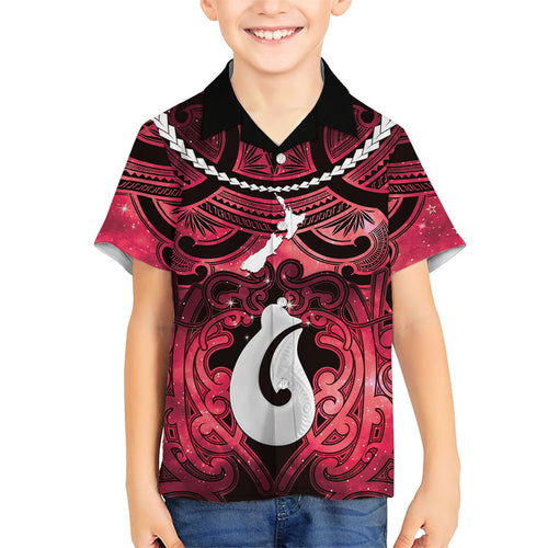Personalised Maori Matariki Hei Matau Whero Kid Hawaiian Shirt Maori Kowhaiwhai Pattern Galaxy