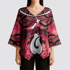Personalised Maori Matariki Hei Matau Whero Kimono Sleeve Blouse Maori Kowhaiwhai Pattern Galaxy