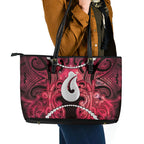 Maori Matariki Hei Matau Whero Leather Tote Bag Maori Kowhaiwhai Pattern Galaxy
