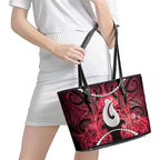 Maori Matariki Hei Matau Whero Leather Tote Bag Maori Kowhaiwhai Pattern Galaxy