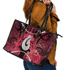 Maori Matariki Hei Matau Whero Leather Tote Bag Maori Kowhaiwhai Pattern Galaxy
