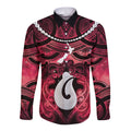 Personalised Maori Matariki Hei Matau Whero Long Sleeve Button Shirt Maori Kowhaiwhai Pattern Galaxy