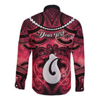 Personalised Maori Matariki Hei Matau Whero Long Sleeve Button Shirt Maori Kowhaiwhai Pattern Galaxy