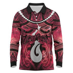Personalised Maori Matariki Hei Matau Whero Long Sleeve Polo Shirt Maori Kowhaiwhai Pattern Galaxy