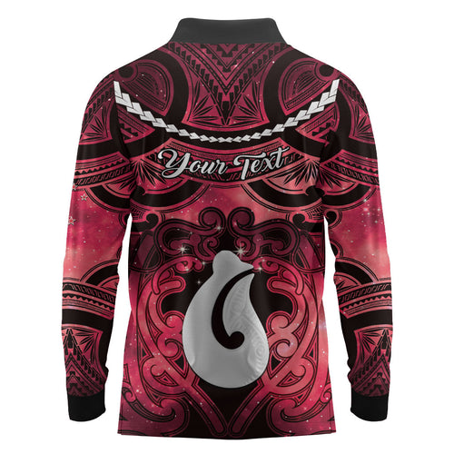 Personalised Maori Matariki Hei Matau Whero Long Sleeve Polo Shirt Maori Kowhaiwhai Pattern Galaxy
