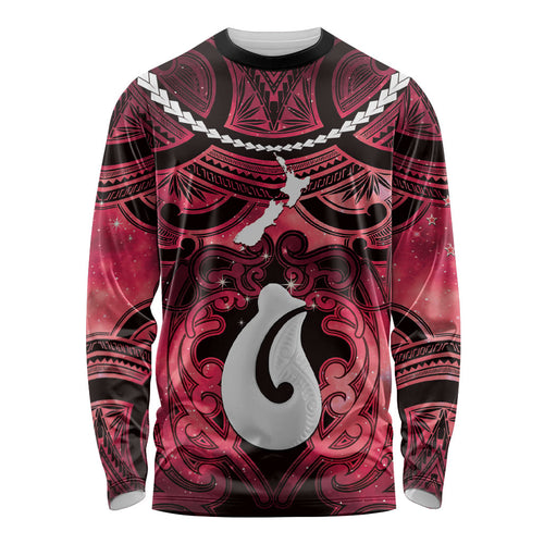 Personalised Maori Matariki Hei Matau Whero Long Sleeve Shirt Maori Kowhaiwhai Pattern Galaxy