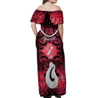 Personalised Maori Matariki Hei Matau Whero Off Shoulder Maxi Dress Maori Kowhaiwhai Pattern Galaxy