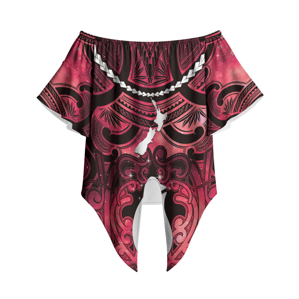 Personalised Maori Matariki Hei Matau Whero Off Shoulder Wrap Waist Top Maori Kowhaiwhai Pattern Galaxy