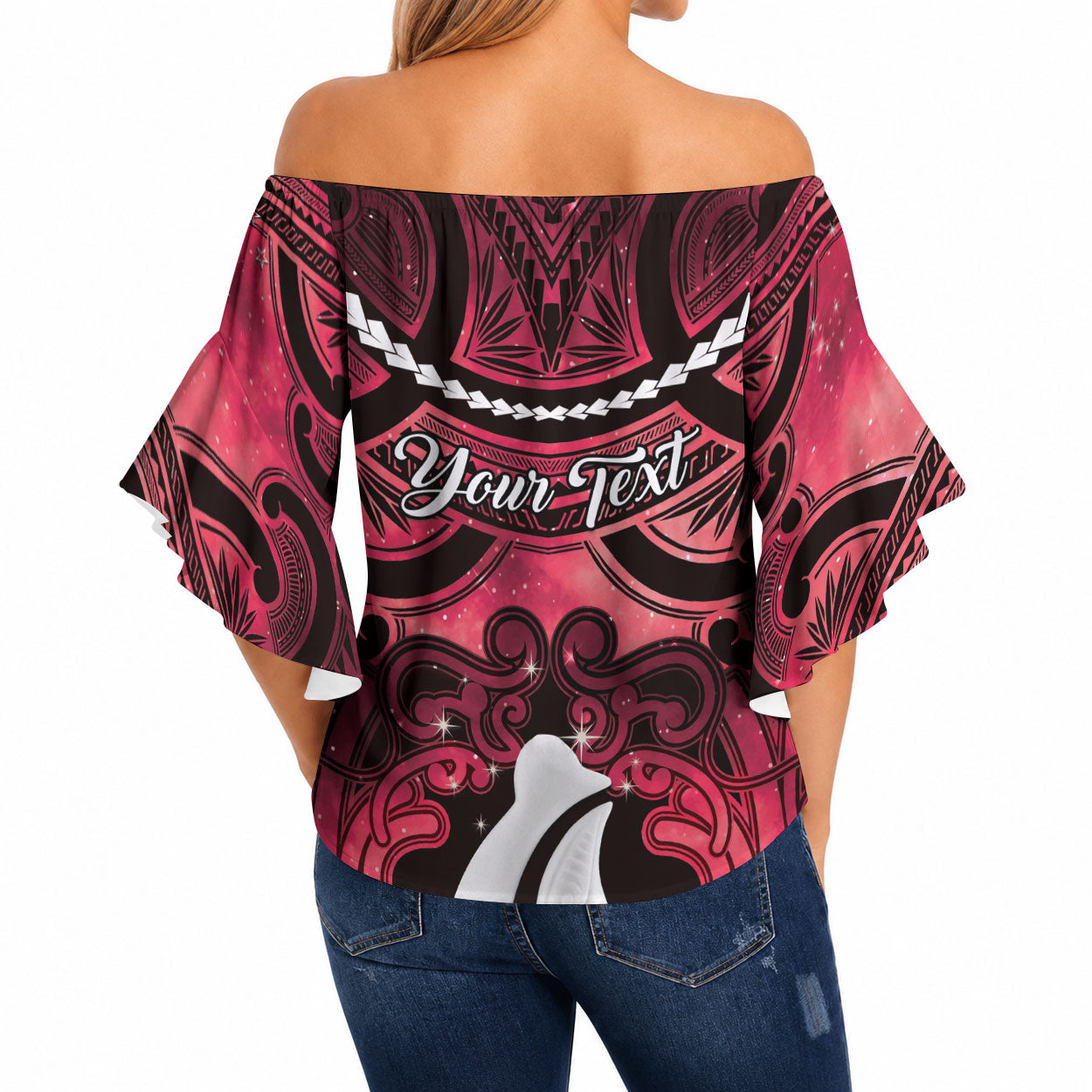 Personalised Maori Matariki Hei Matau Whero Off Shoulder Wrap Waist Top Maori Kowhaiwhai Pattern Galaxy