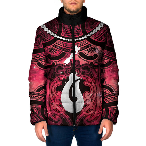 Personalised Maori Matariki Hei Matau Whero Padded Jacket Maori Kowhaiwhai Pattern Galaxy