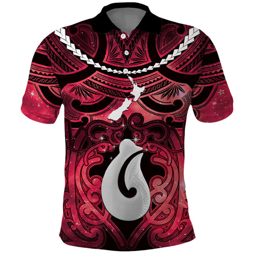 Personalised Maori Matariki Hei Matau Whero Polo Shirt Maori Kowhaiwhai Pattern Galaxy