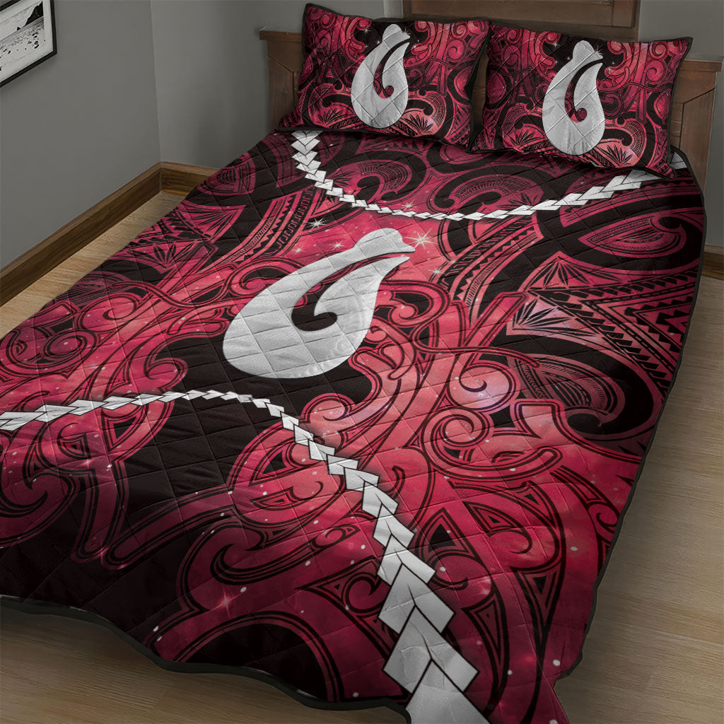 Maori Matariki Hei Matau Whero Quilt Bed Set Maori Kowhaiwhai Pattern Galaxy