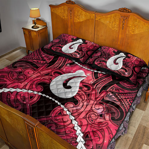 Maori Matariki Hei Matau Whero Quilt Bed Set Maori Kowhaiwhai Pattern Galaxy