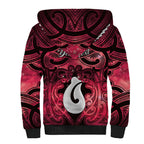 Personalised Maori Matariki Hei Matau Whero Sherpa Hoodie Maori Kowhaiwhai Pattern Galaxy