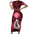 Personalised Maori Matariki Hei Matau Whero Short Sleeve Bodycon Dress Maori Kowhaiwhai Pattern Galaxy