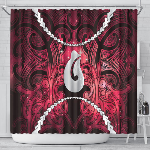 Maori Matariki Hei Matau Whero Shower Curtain Maori Kowhaiwhai Pattern Galaxy