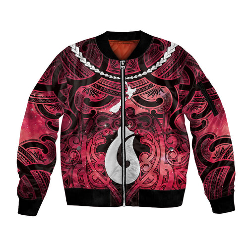 Personalised Maori Matariki Hei Matau Whero Sleeve Zip Bomber Jacket Maori Kowhaiwhai Pattern Galaxy