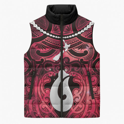 Personalised Maori Matariki Hei Matau Whero Sleeveless Puffer Jacket Maori Kowhaiwhai Pattern Galaxy