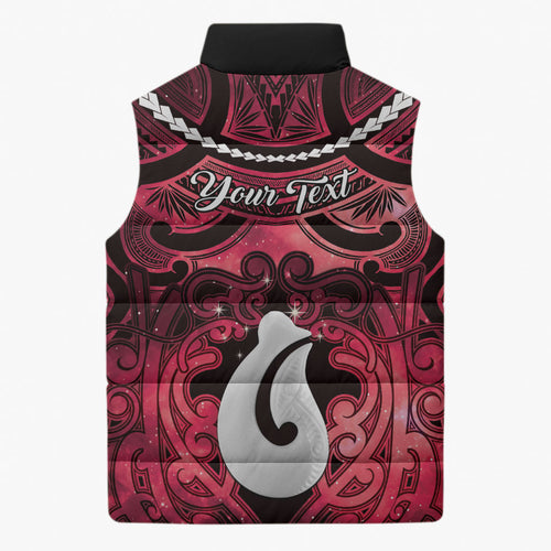 Personalised Maori Matariki Hei Matau Whero Sleeveless Puffer Jacket Maori Kowhaiwhai Pattern Galaxy