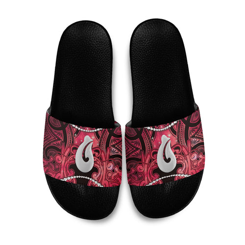 Maori Matariki Hei Matau Whero Slide Sandals Maori Kowhaiwhai Pattern Galaxy
