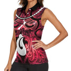 Personalised Maori Matariki Hei Matau Whero Women Sleeveless Polo Shirt Maori Kowhaiwhai Pattern Galaxy